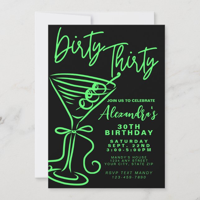 Trendy Green Dirty Thirty 30th Birthday Invitation (Front)