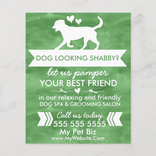 Trendy Green Dog Grooming Flyer - Personalizable (Front)