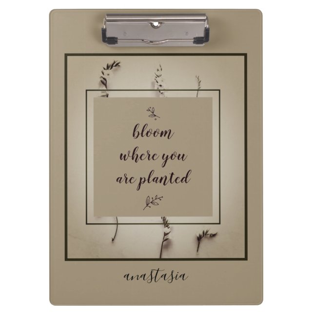 Trendy Green Floral Anastasia Bloom Where Planted Clipboard (Front)