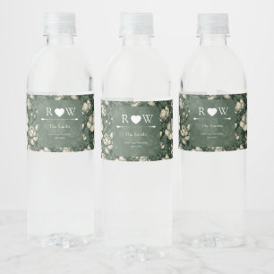 Trendy Green Gardenias Sparkle Tropical Wedding Water Bottle Label