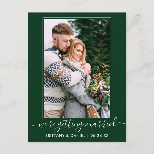 Trendy Green Getting Married Save The Date Postcard (Front)
