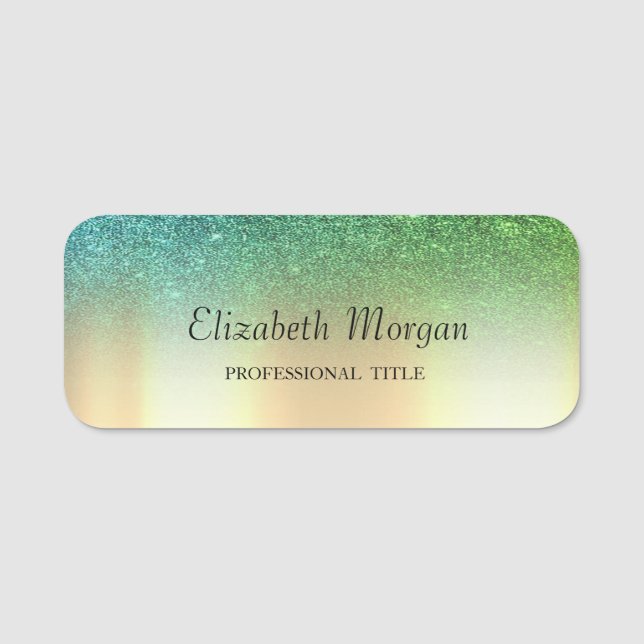 Trendy Green Glitter,Gold Name Tag (Front)