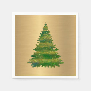 Trendy Green Gold Glitter Tree Christmas Napkin