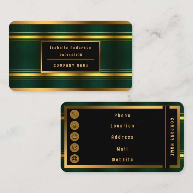 Trendy Green Gold Luxury Linen Texture Collection Business Card (Front/Back)