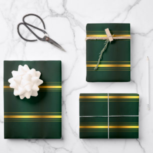 Trendy Green Gold Luxury Linen Texture Collection Wrapping Paper Sheet