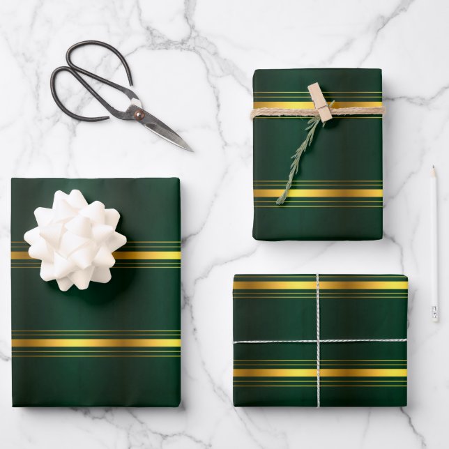 Trendy Green Gold Luxury Linen Texture Collection Wrapping Paper Sheet (Front)