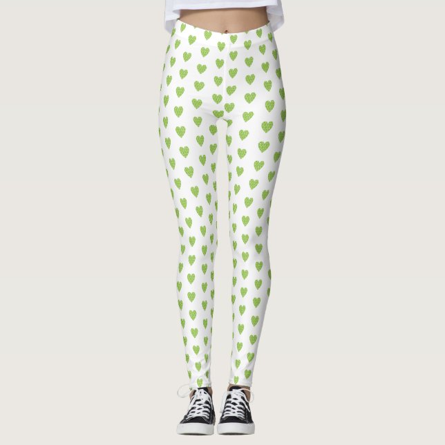 Trendy Green Heart Leggings (Front)