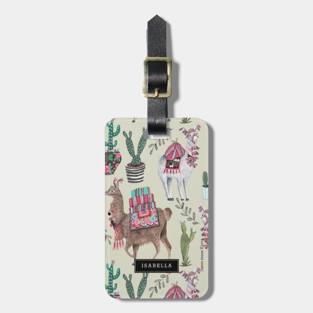 Trendy green Llamas Cactus | Travel vacation Luggage Tag (Front Vertical)