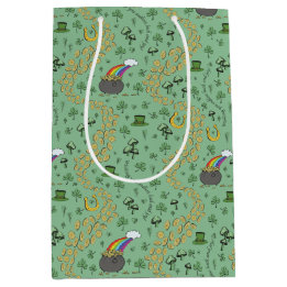 Trendy Green Luck & Joy St Patricks Day Whimsical  Medium Gift Bag