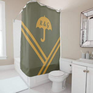 Trendy Green Mango Stripes Umbrella Initials Shower Curtain