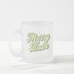 Trendy Green Merry Babe Font With Snowflakes Frosted Glass Coffee Mug