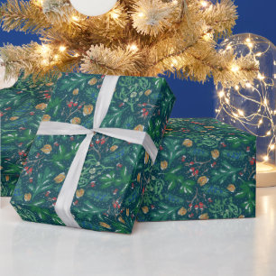 Trendy Green Muted Winter Holiday Wrapping Paper