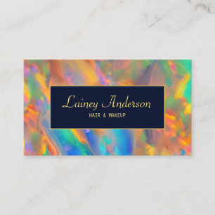 Trendy green orange yellow faux holographic opal  business card