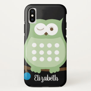 Trendy Green Owl w/ Name Cell Phone Case