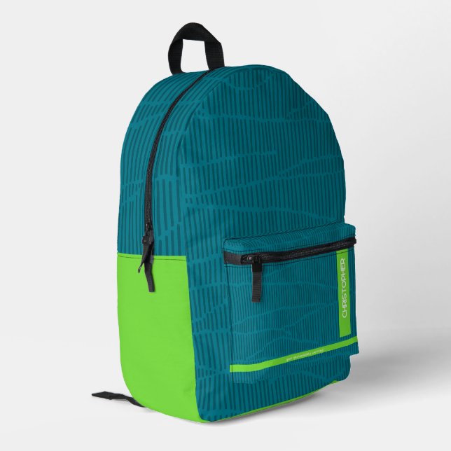 Trendy Green Personalised Name Printed Backpack (Back Corner Left)