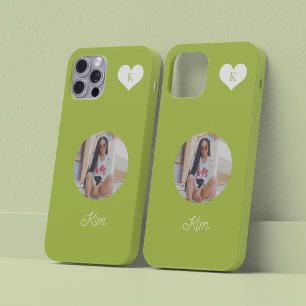 Trendy green photo and name personalised modern Case-Mate iPhone 14 case