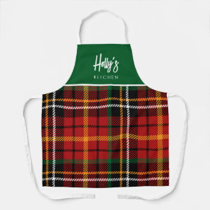 Trendy Green Plaid Personalised Christmas Apron