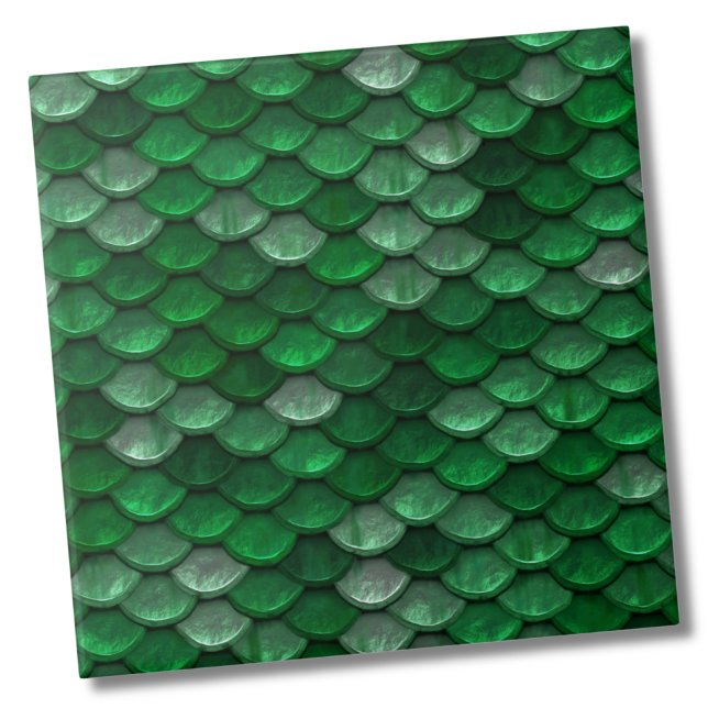 Trendy Green Scale Pattern Tile (Metallic Magic Green Fish Dragon Scales Pattern ceramic tile)