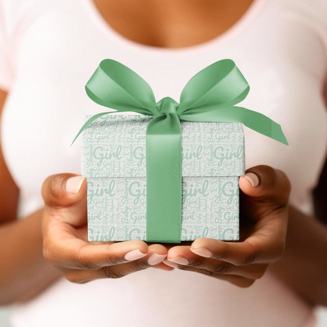 Trendy Green Script Typography Girl Baby Shower  Wrapping Paper (Creator Uploaded)