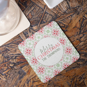 Trendy Green Snowflakes Whimsical Holiday Drink Square Paper Coaster