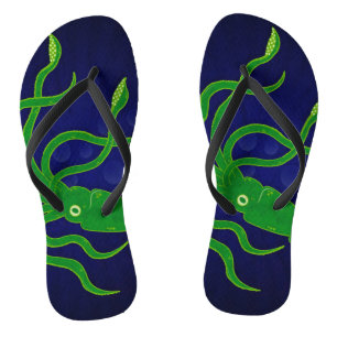 trendy green squid in the blue ocean flip flops