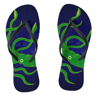 trendy green squid in the blue ocean flip flops