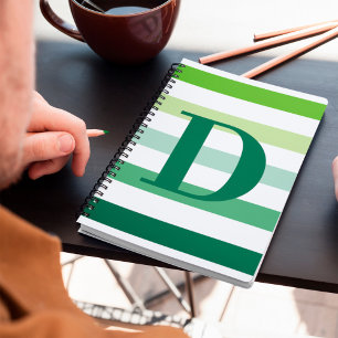 Trendy Green Stripes Monogram Notebook