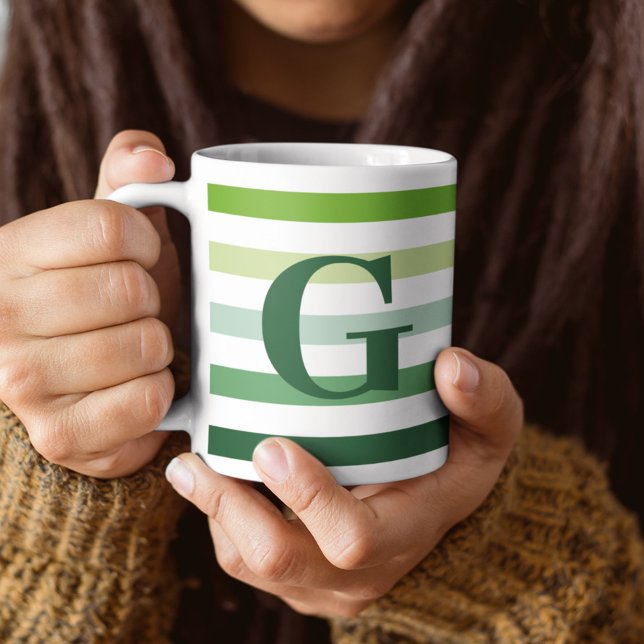 Trendy Green Stripes with Monogram Coffee Mug (Creator Uploaded)