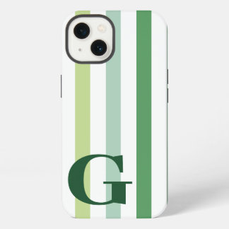 Trendy Green Stripes with Monogram iPhone 13 Case