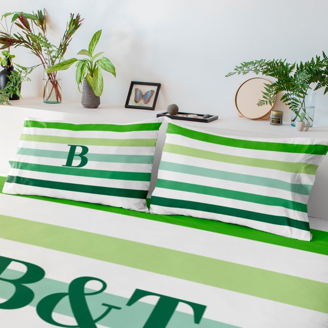 Trendy Green Stripes with Monogram Pillowcase (Creator Uploaded)