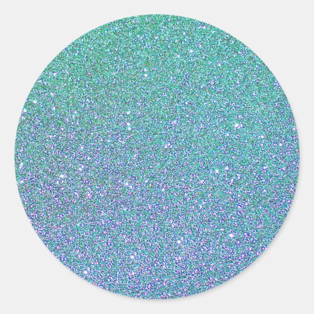 Trendy Green Teal Blue Glitter Pattern Classic Round Sticker (Front)