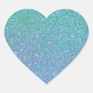 Trendy Green Teal Blue Glitter Pattern Heart Sticker