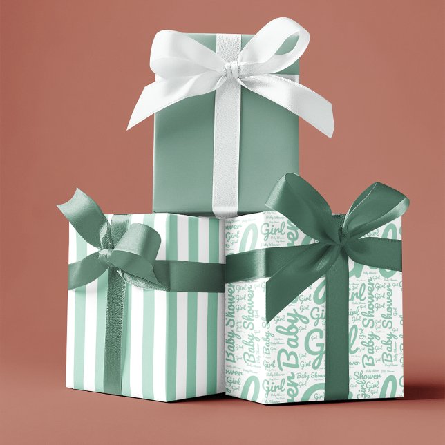 Trendy Green Typography Girl Script Baby Shower  Wrapping Paper Sheet (Creator Uploaded)