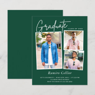 Trendy Green White 3 Photo Graduation Celebration