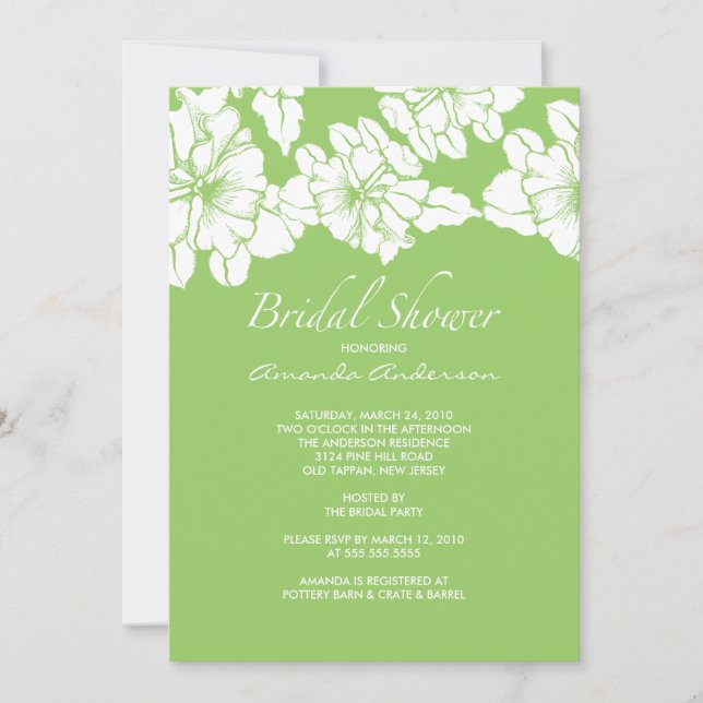Trendy Green & White Floral Bridal Shower Invite (Front)