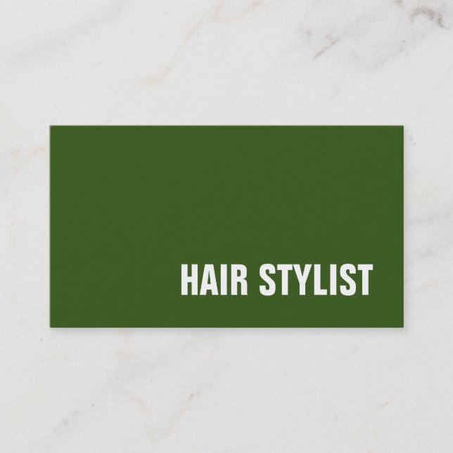 Trendy Green White Modern Hair Stylist Business Card (Front)