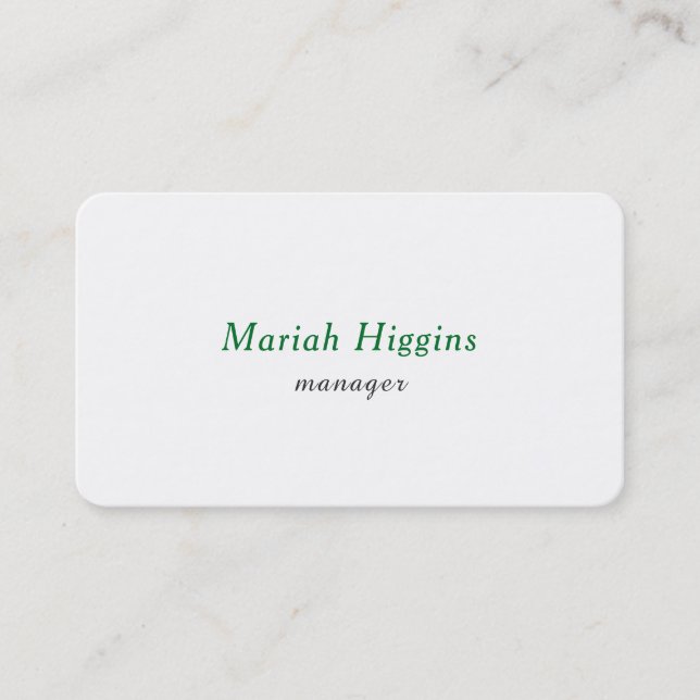 Trendy Green White Plain Elegant Minimalist Business Card (Front)