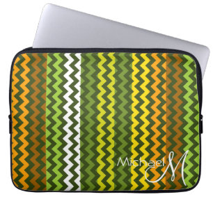 Trendy Green Yellow Chevron Zigzag Custom Monogram Laptop Sleeve