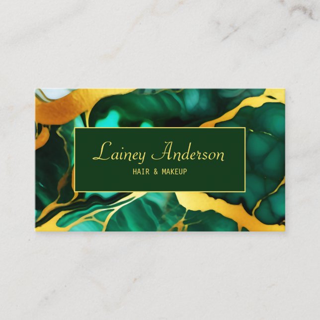 Trendy Green yellow Gold faux marble Business Card (Front)