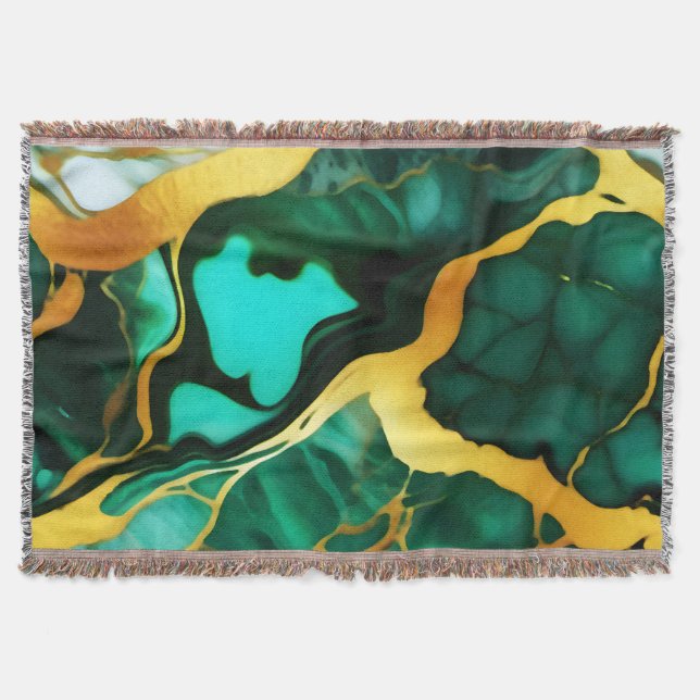 Trendy Green yellow Gold faux marble Throw Blanket (Front)