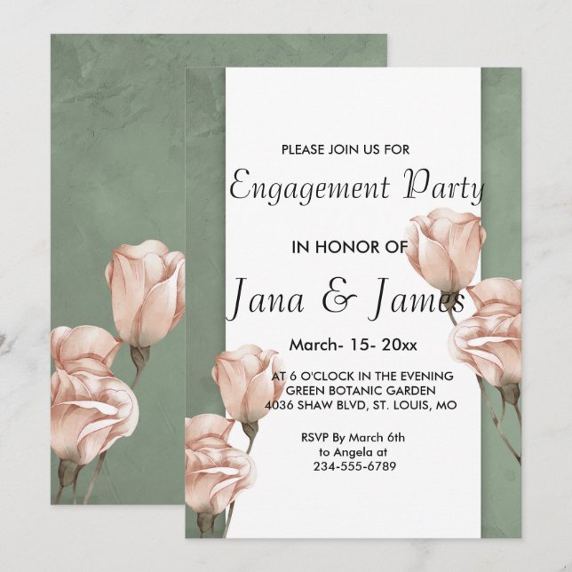 trendy greenery   Engagement Invitation (Front/Back)
