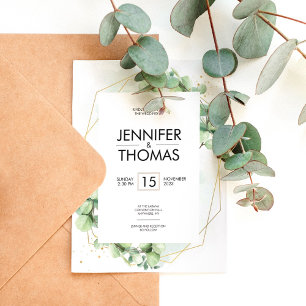 Trendy greenery eucalyptus wedding engagement invitation