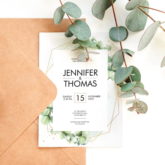 Trendy greenery eucalyptus wedding engagement invitation (Creator Uploaded)