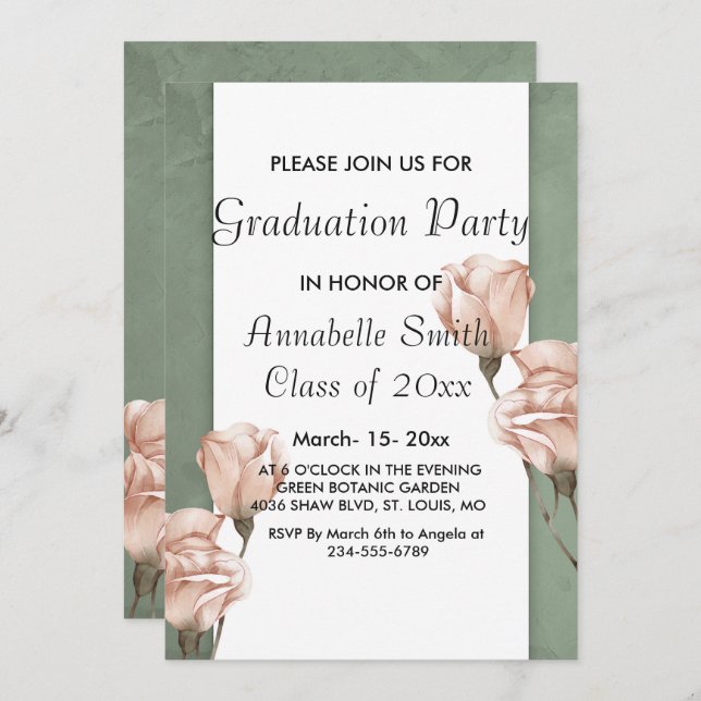 trendy greenery  Graduation Invitation (Front/Back)