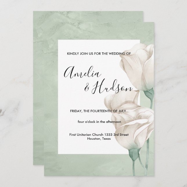trendy greenery   wedding invitation (Front/Back)