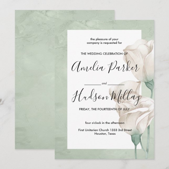 trendy greenery   wedding invitation (Front/Back)