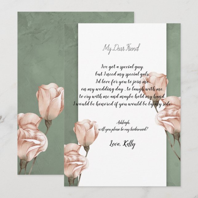 trendy greenery   will be my bridesmaid invitation (Front/Back)