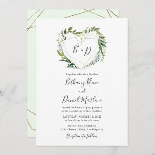 Trendy Greenery with Geometric Heart Wedding Invitation