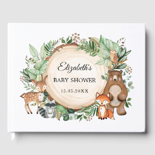 Trendy Greenery Woodland Animals Baby Shower Guest Book