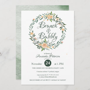 Trendy Greenery Wreath Brunch & Bubbly Invitation